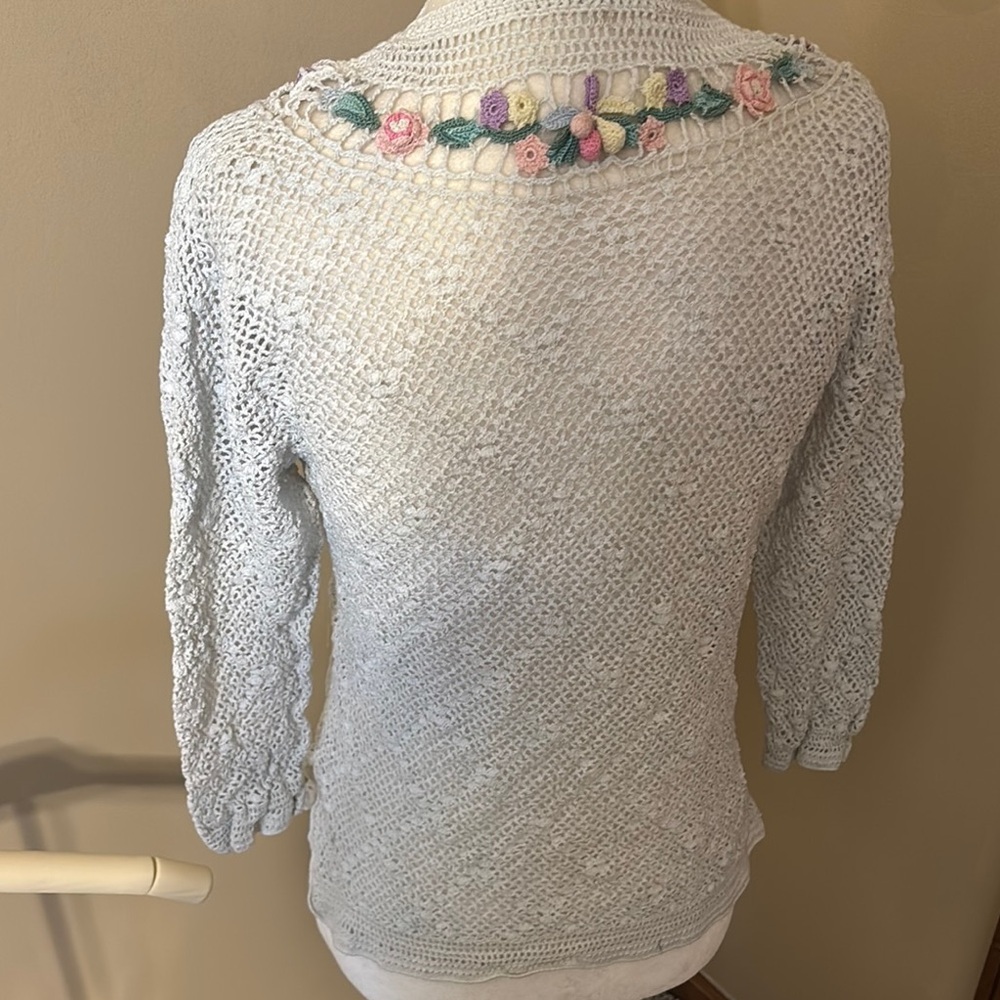 Gray and Pink Cardigan with Floral Embroidery - Picture 6 of 6